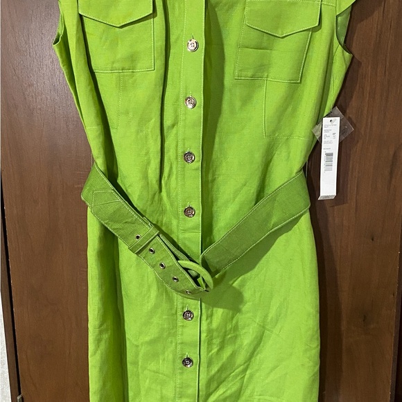 Alex Marie Petite Belted Shirt Dress Bermuda Green 8P NWT Button Front Pockets - Picture 4 of 13